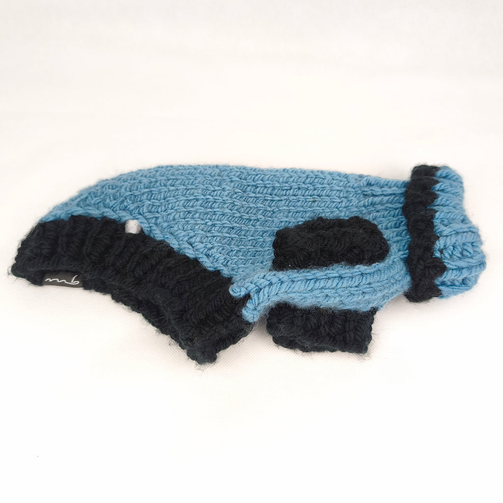 Hundepullover - Handgemacht - blau/schwarz - mittel