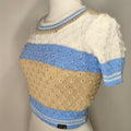 Handgestricktes Oberteil - babyblau/weiss/beige
