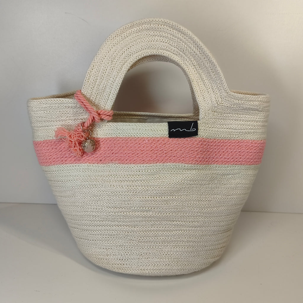 Handgefertigte Handtasche aus Kordeln - Unikat in Beige/Pink