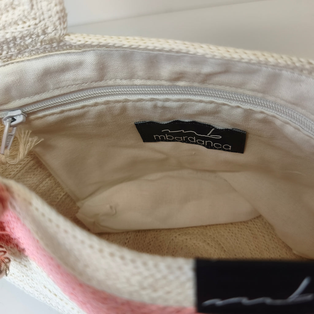 Handgefertigte Handtasche aus Kordeln - Unikat in Beige/Pink