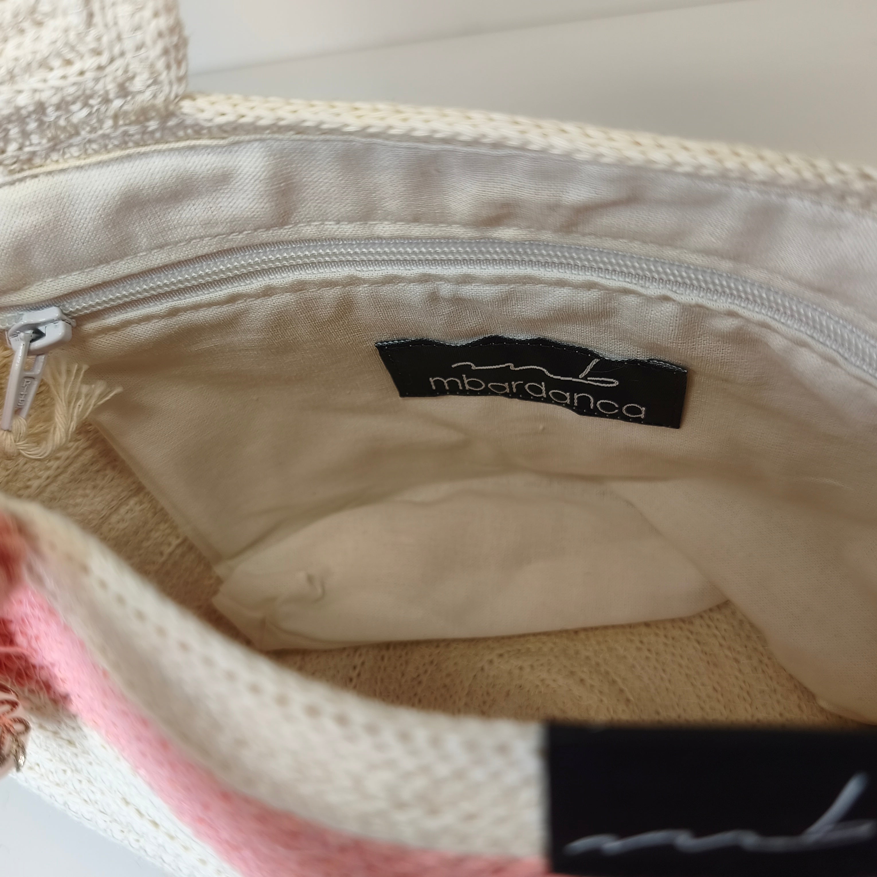Handgefertigte Handtasche aus Kordeln - Unikat in Beige/Pink