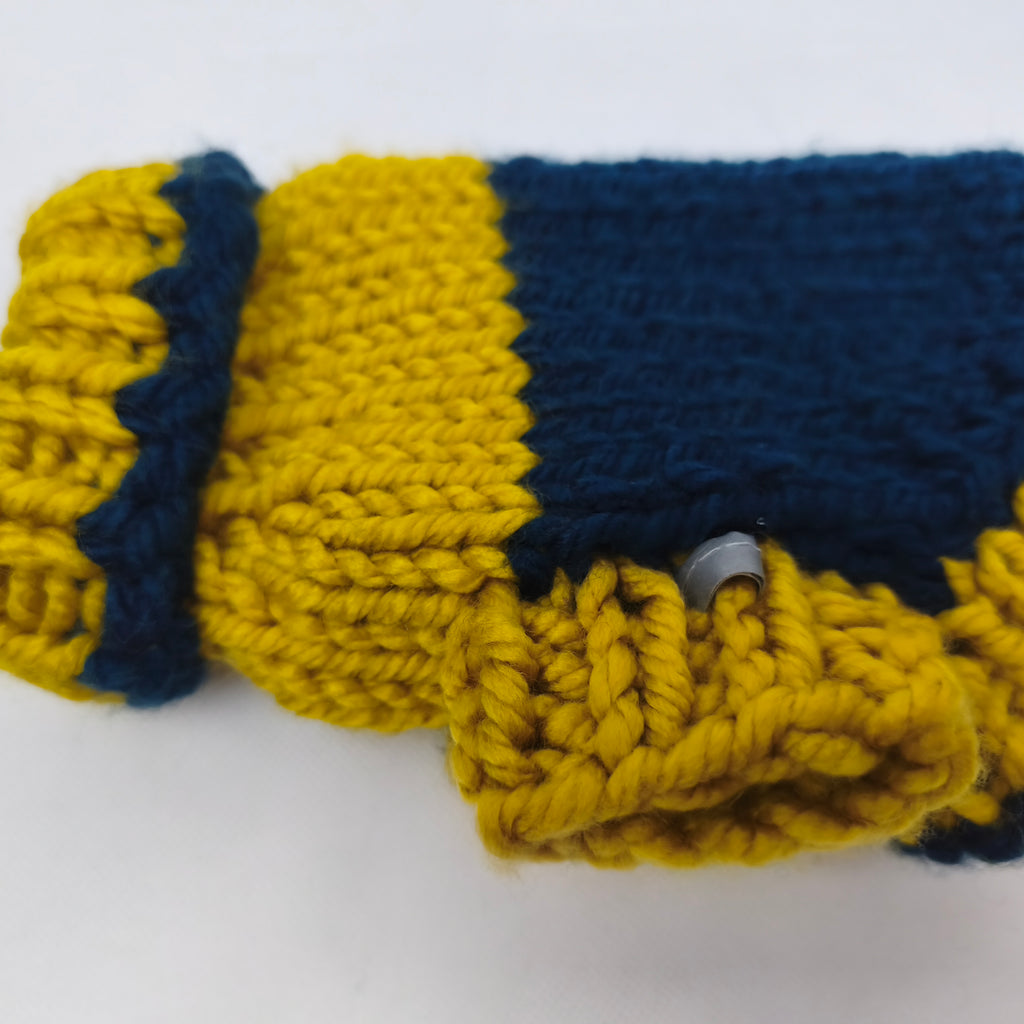 Hundepullover - Handgefertigt - gelb/blau - klein