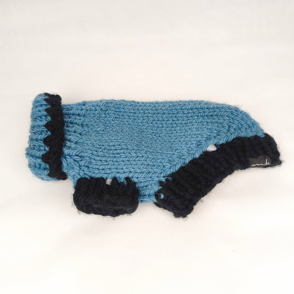 Hundepullover - Handgemacht - blau/schwarz - mittel