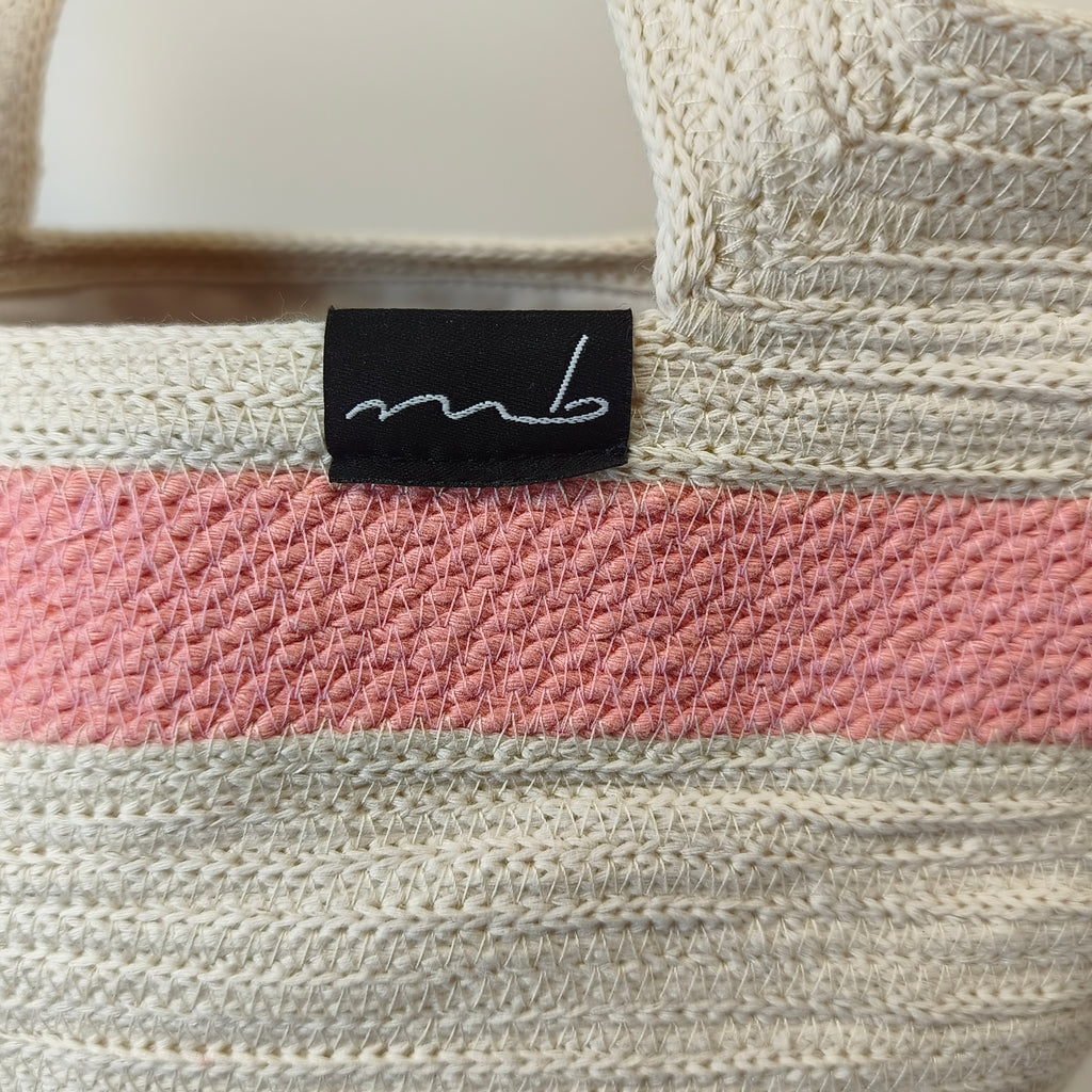 Handgefertigte Handtasche aus Kordeln - Unikat in Beige/Pink