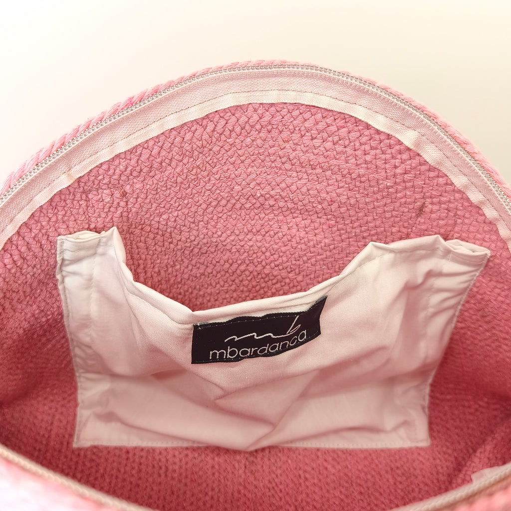 Handgefertigte Handtasche aus Kordeln - Unikat in Pink mit Bronze Akzente