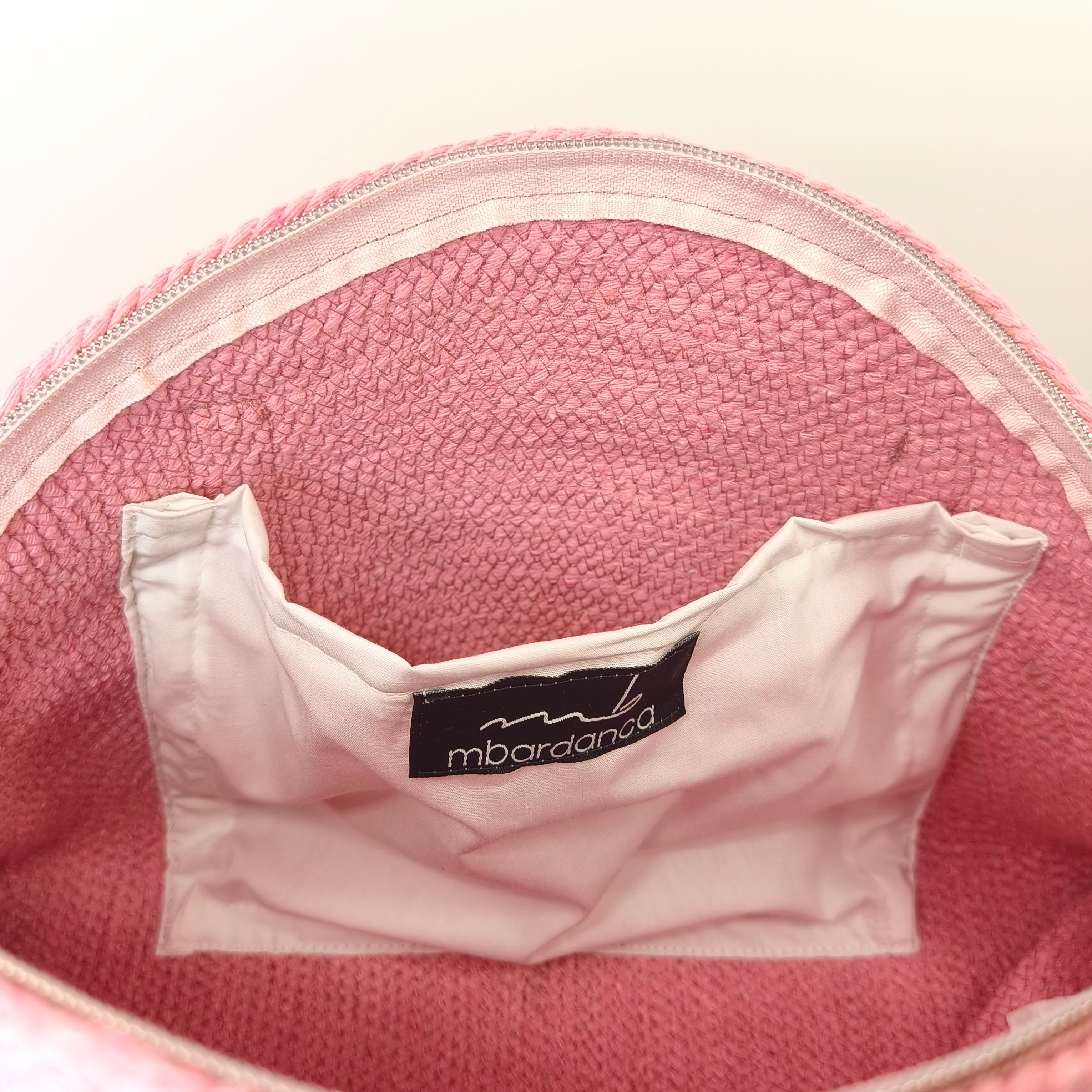 Handgefertigte Handtasche aus Kordeln - Unikat in Pink mit Bronze Akzente