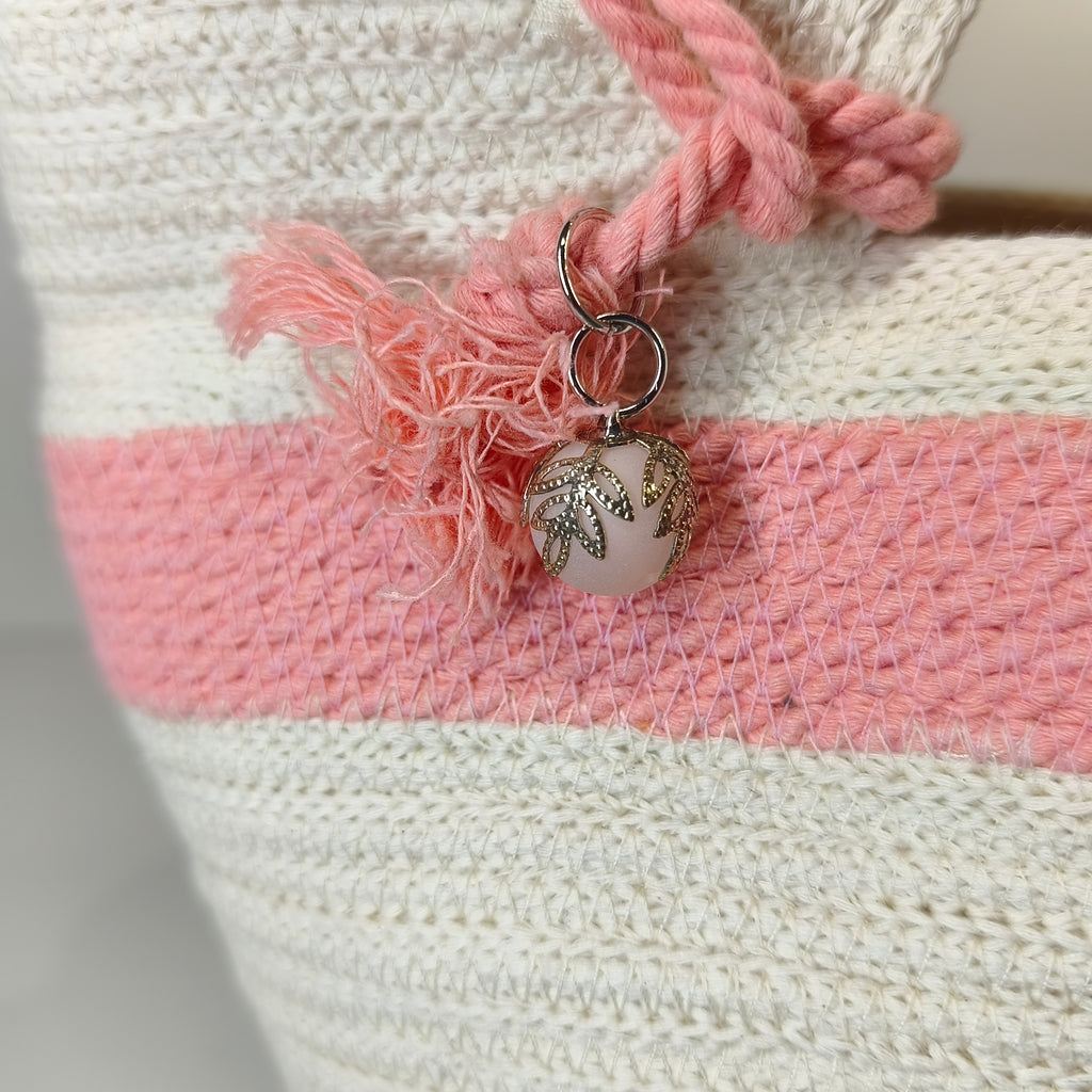 Handgefertigte Handtasche aus Kordeln - Unikat in Beige/Pink
