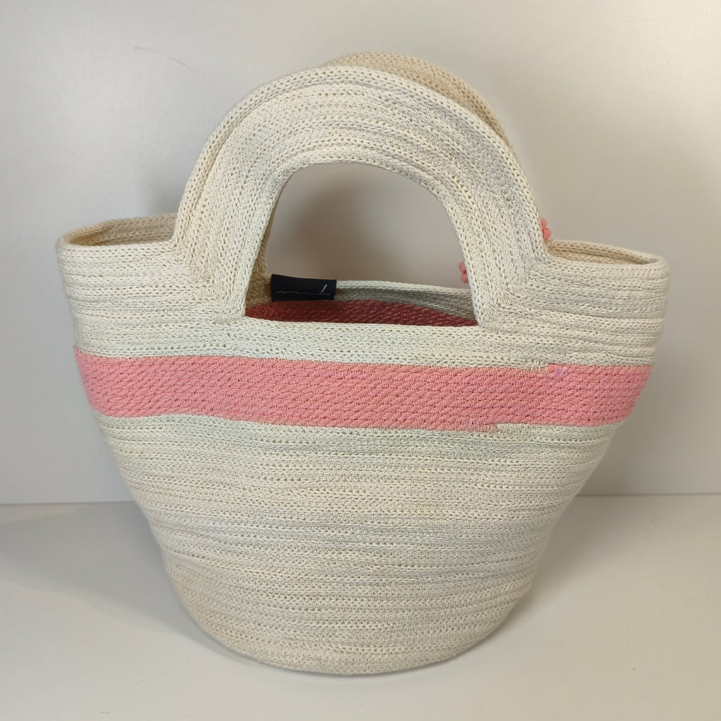 Handgefertigte Handtasche aus Kordeln - Unikat in Beige/Pink