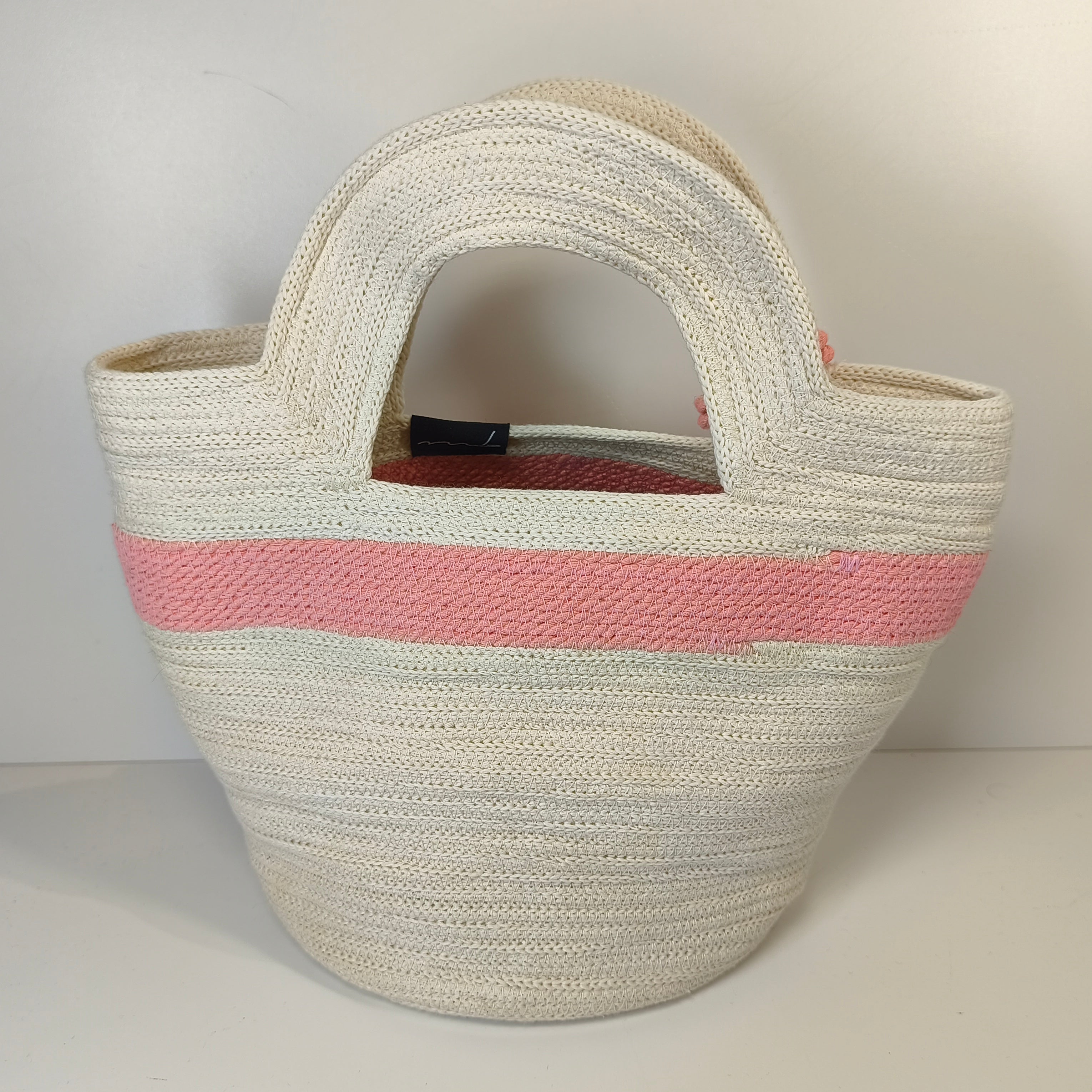 Handgefertigte Handtasche aus Kordeln - Unikat in Beige/Pink